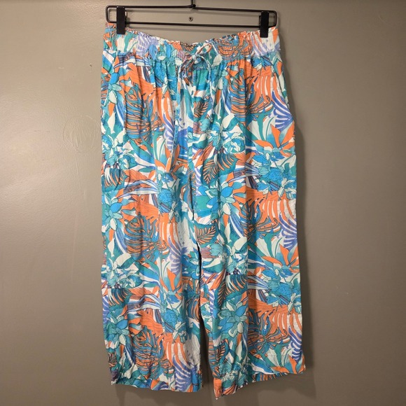 Juniper + Lime Pants - Juniper + Lime Women's Pull On Wide Leg Cropped Pants Size XL Tropical Print